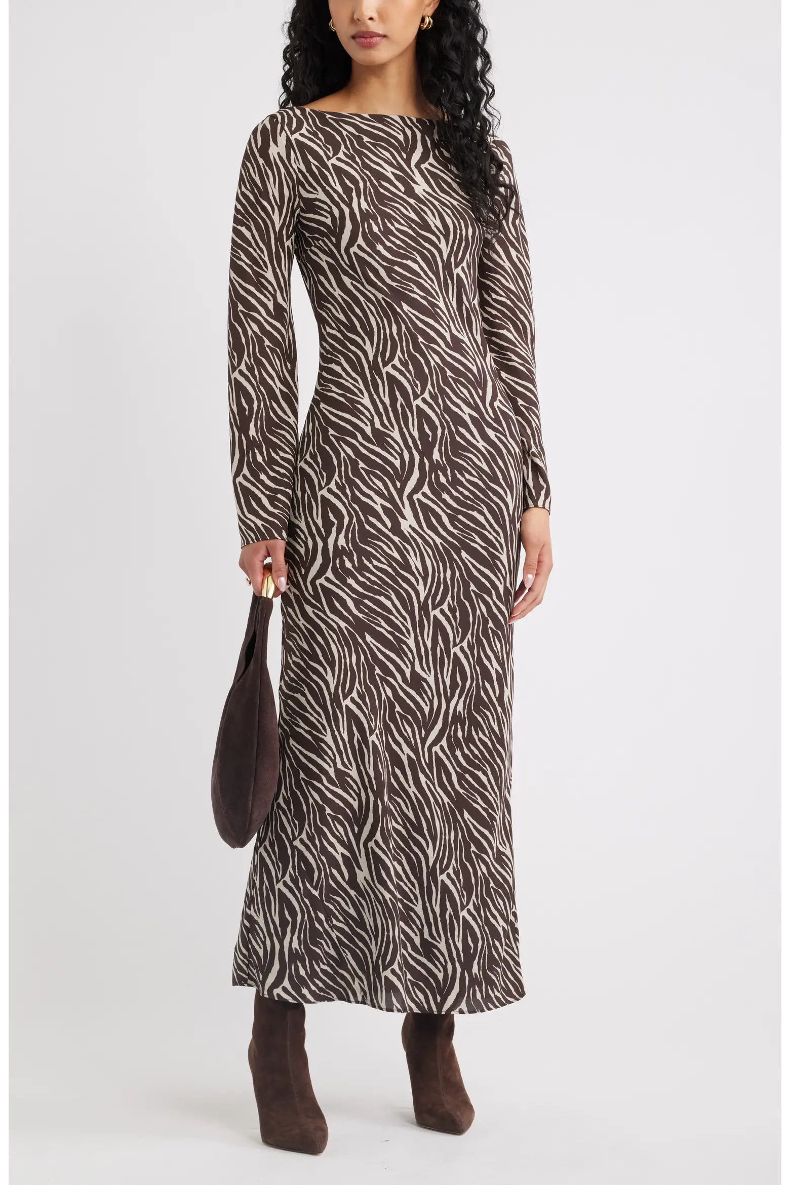 Print Long Sleeve Drape Back Dress (Women) | Nordstrom | Nordstrom