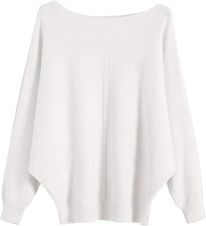 GABERLY Boat Neck Batwing Sleeves Dolman Knitted Sweaters and Pullovers Tops for Women | Amazon (US)