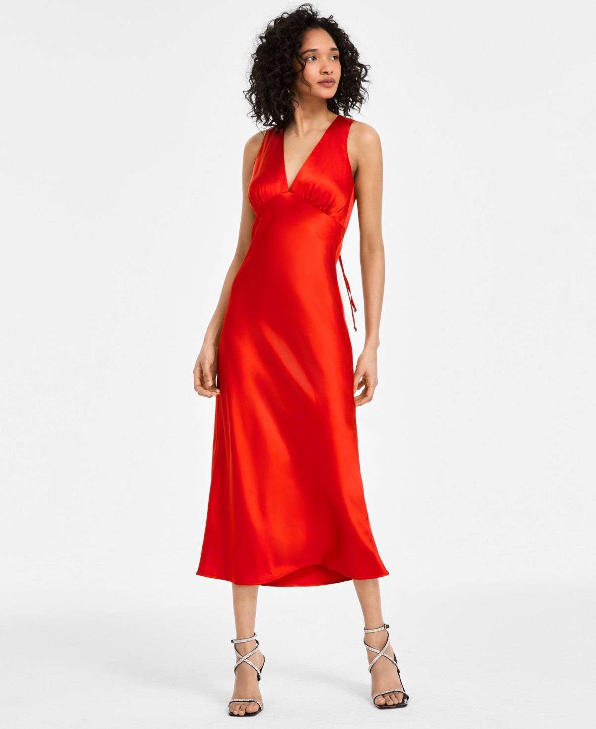 Emerald Sundae Juniors' V-Neck A-Line Satin Midi Dress - Red | Macy's