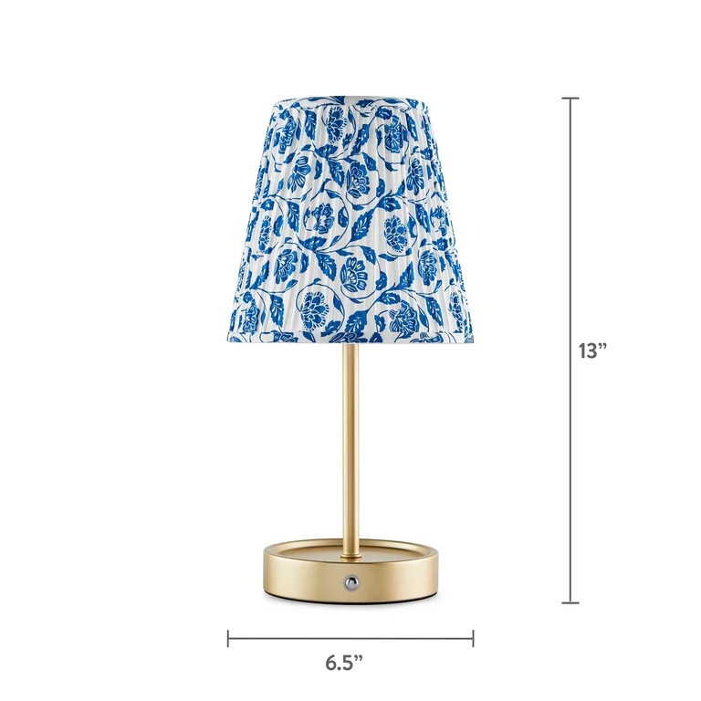 Mainstays by Becky G. & Alejandra 13" Rechargeable Metal Accent Lamp with Pleated Blue & White Fl... | Walmart (US)