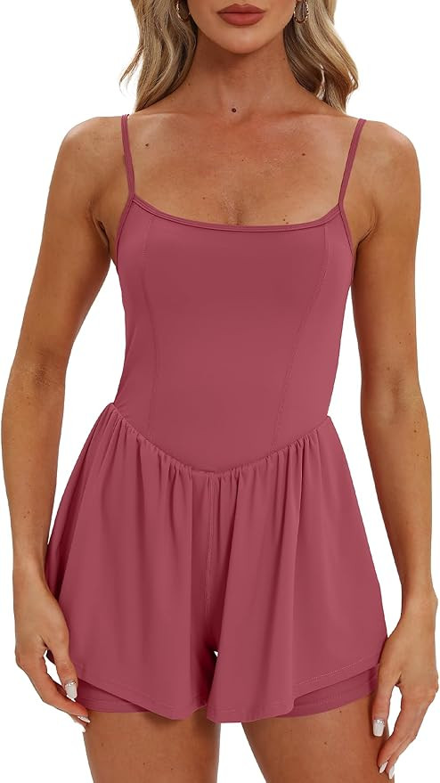 Beaully Women's Summer Sleeveless Athletic Rompers Spaghetti Strap Double Lined Shorts Jumpsuit O... | Amazon (US)