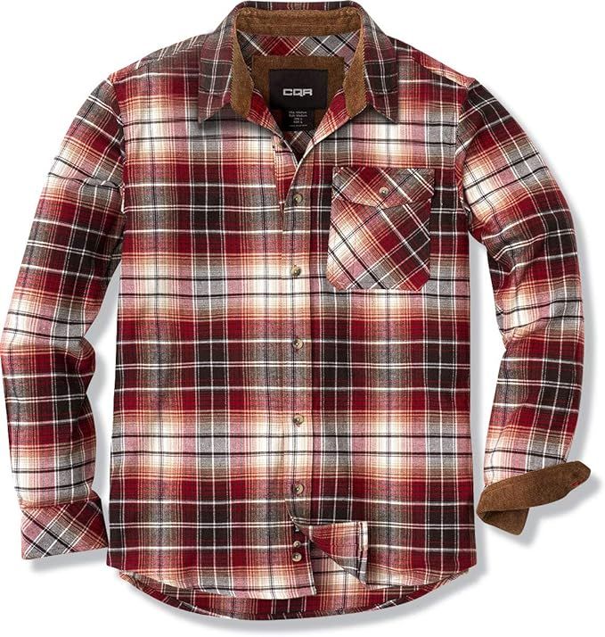 CQR Men's All Cotton Flannel Shirt, Long Sleeve Casual Button Up Plaid Shirt, Brushed Soft Outdoo... | Amazon (US)