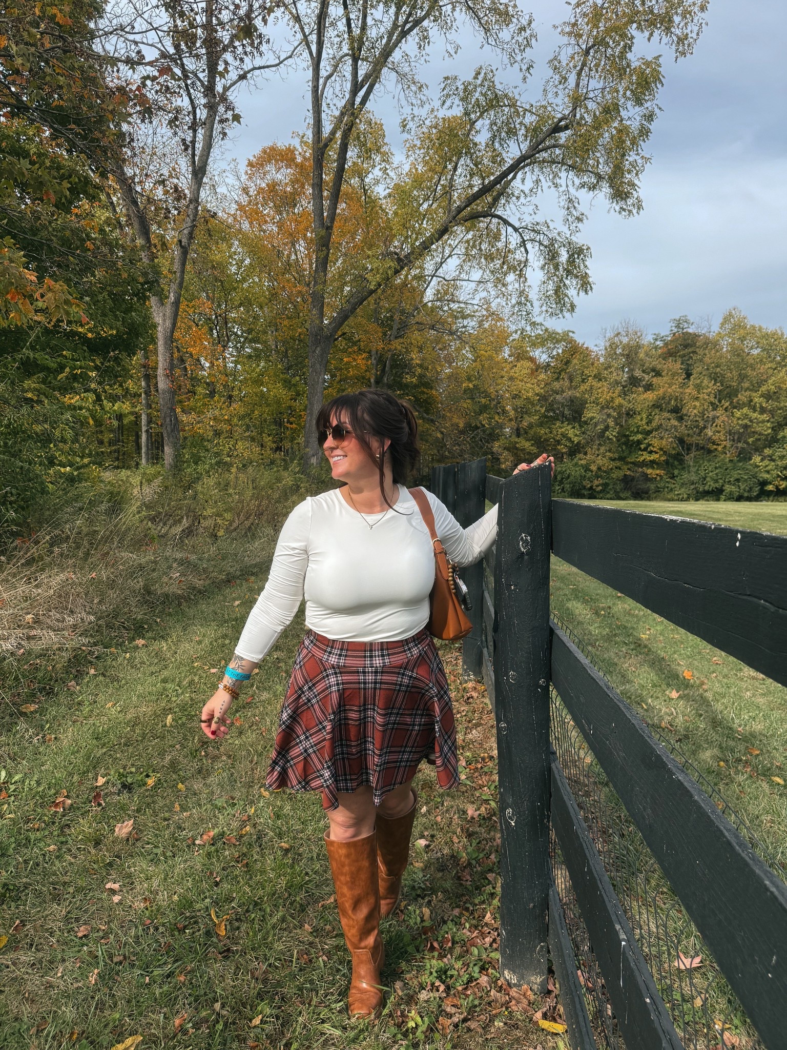 Fall outfit for an event! Skirt wearing large (runs a little smaller/tighter in waist) wearing large in top and boots run TTS!

#LTKOver40 #LTKootd #LTKPetite