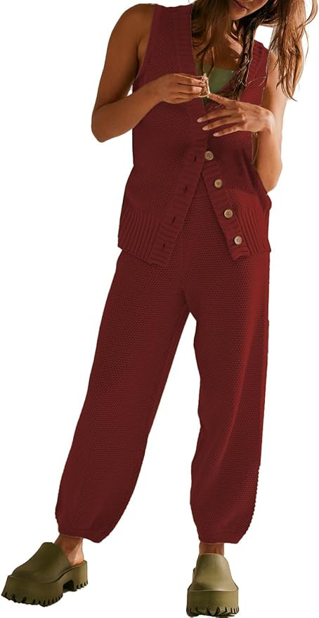 SuperPrity 2 Piece Sets for Women Summer Vacation Outfits Lounge Sets Matching Knit Sweatsuit Tra... | Amazon (US)