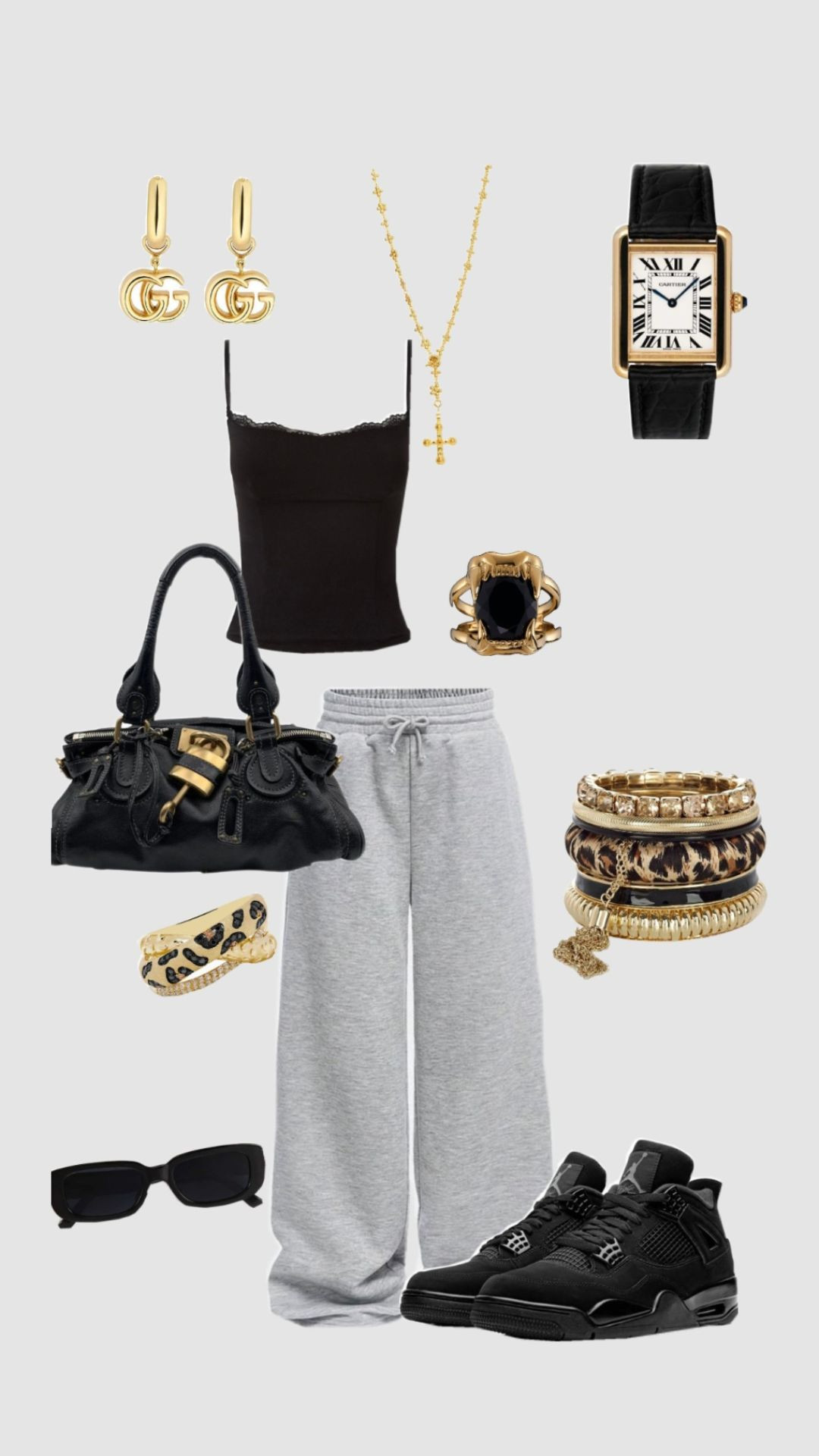 Comfy-chic elevated: pairing wide-leg sweats and Jordans with a lace cami and serious gold jewelry. Shop the luxe casual look! 

 #LTKhome #LTKdresses #LTKjeans
