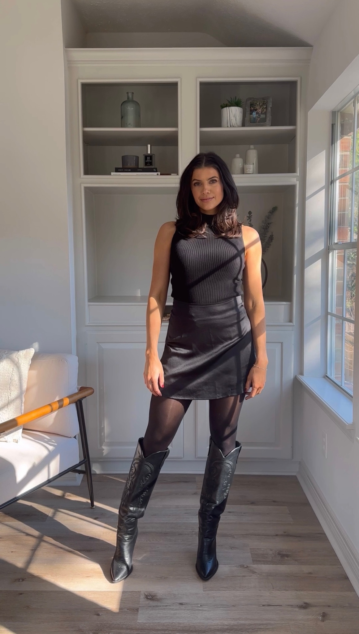 Capsule wardrobe outfit from amazon
Black sleeveless tank size medium
Satin mini skirt size medium 
Western inspired Boots are TTS and so comfortable 

#LTKsalealert #LTKstyletip #LTKshoecrush