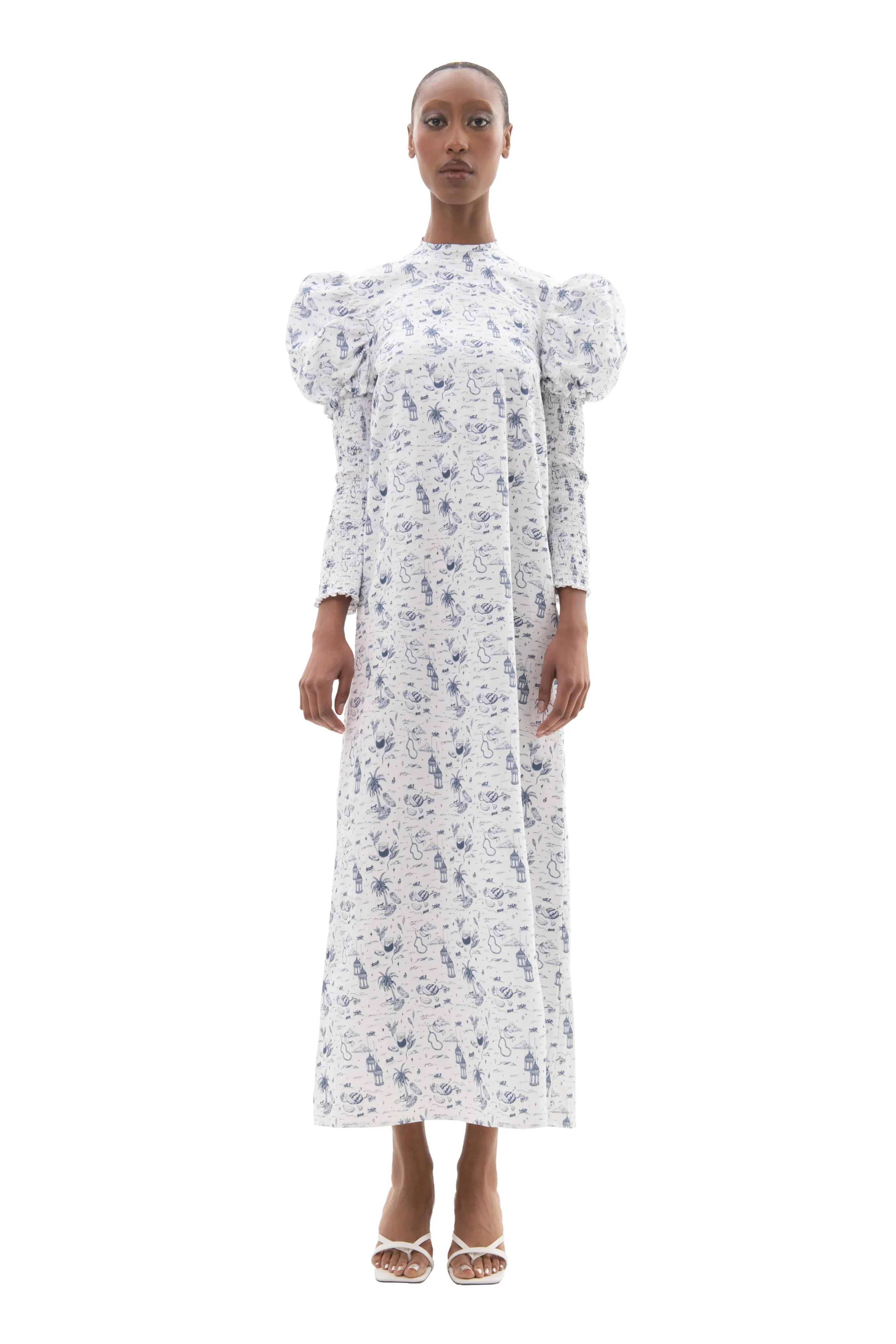 Anu Puff Sleeve Dress With Smocked Sleeves- Heirloom Toile | AMEERA