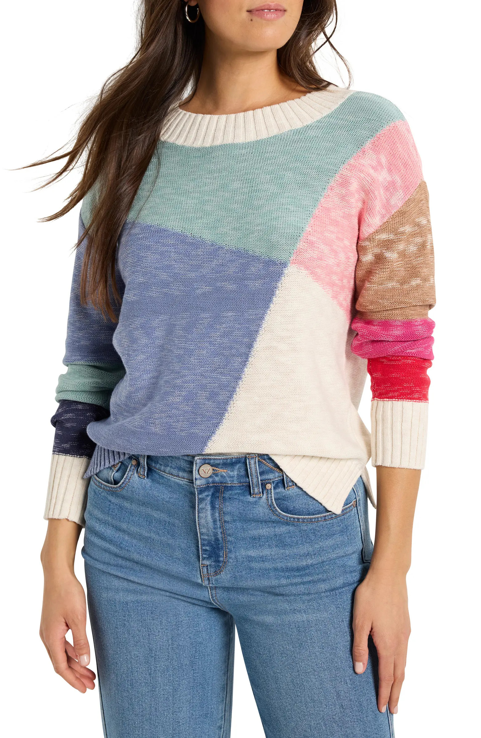 NIC+ZOE Color Crossing Colorblock Cotton Blend Sweater | Nordstrom | Nordstrom