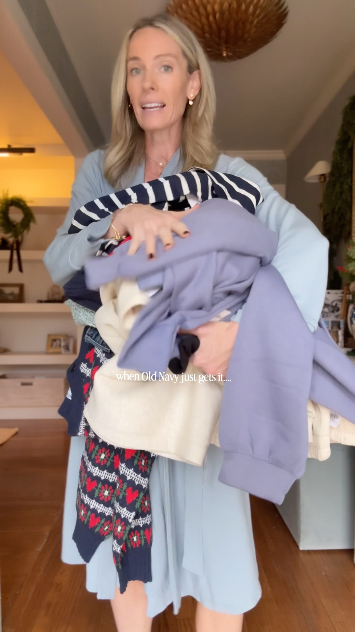 Old Navy 👏🏻 what a great new arrivals selection! Sizing :

medium sweaters
2 jeans 
Small bounce fleece pants and tops 
Small leggings 

🩵🩵🩵