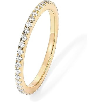 PAVOI 14K Gold Plated Solid 925 Sterling Silver CZ Simulated Diamond Stackable Ring Eternity Band... | Amazon (US)