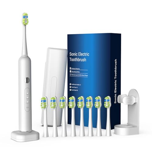 ECEOLAN Sonic Electric Toothbrush, Rechargeable Travel Toothbrush Set, IPX7 Waterproof Power Toothbrush with Case, 8 Brush Heads, Charger, 2-Min Smart Timer, One Charge for 60 Days(White) | Amazon (US)
