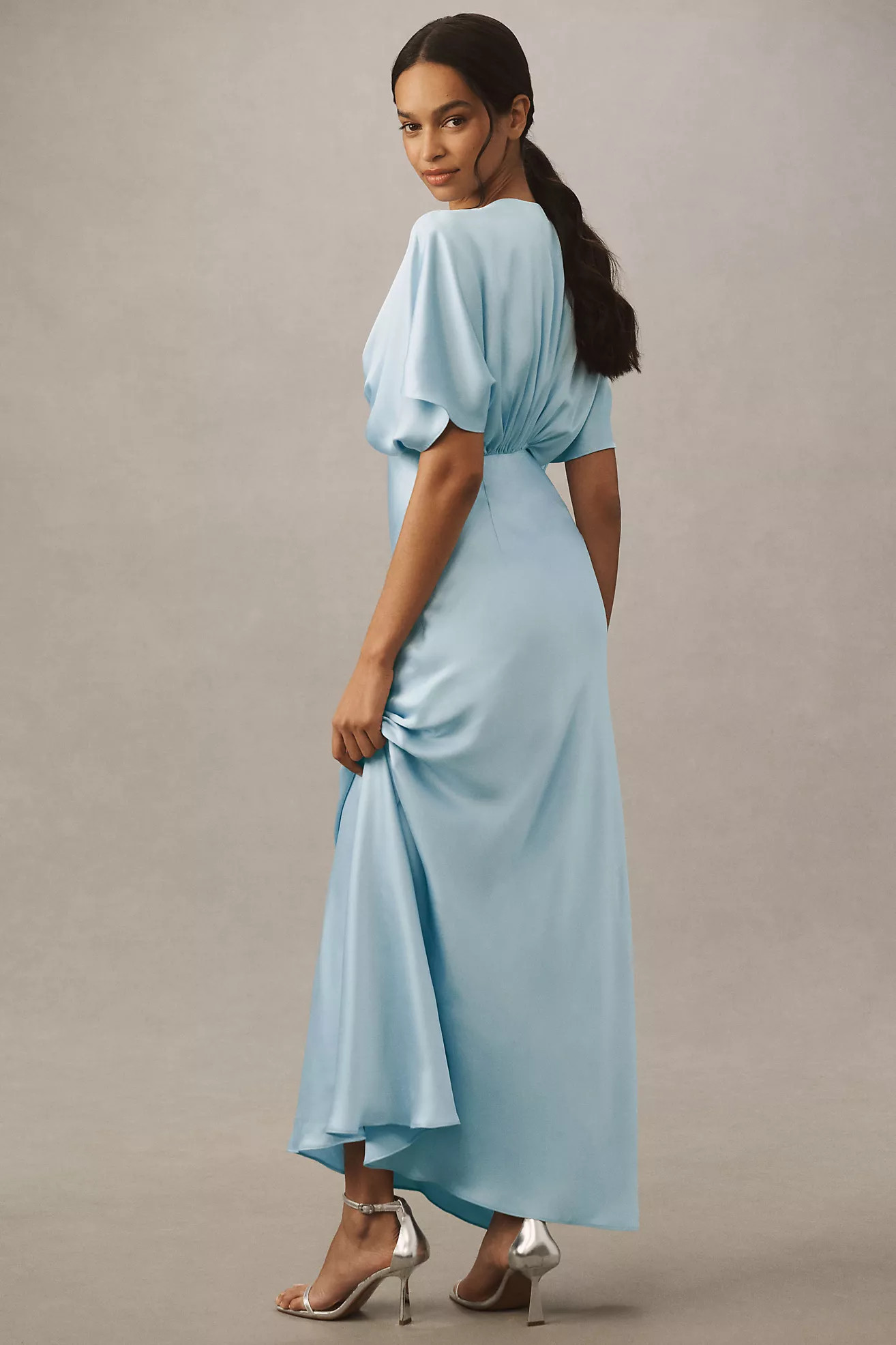 BHLDN Amelia Deep-V Satin Maxi Dress | Anthropologie (US)