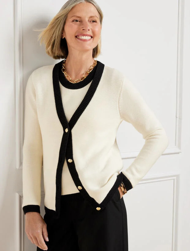 Tipped Texture V-Neck Cardigan | Talbots
