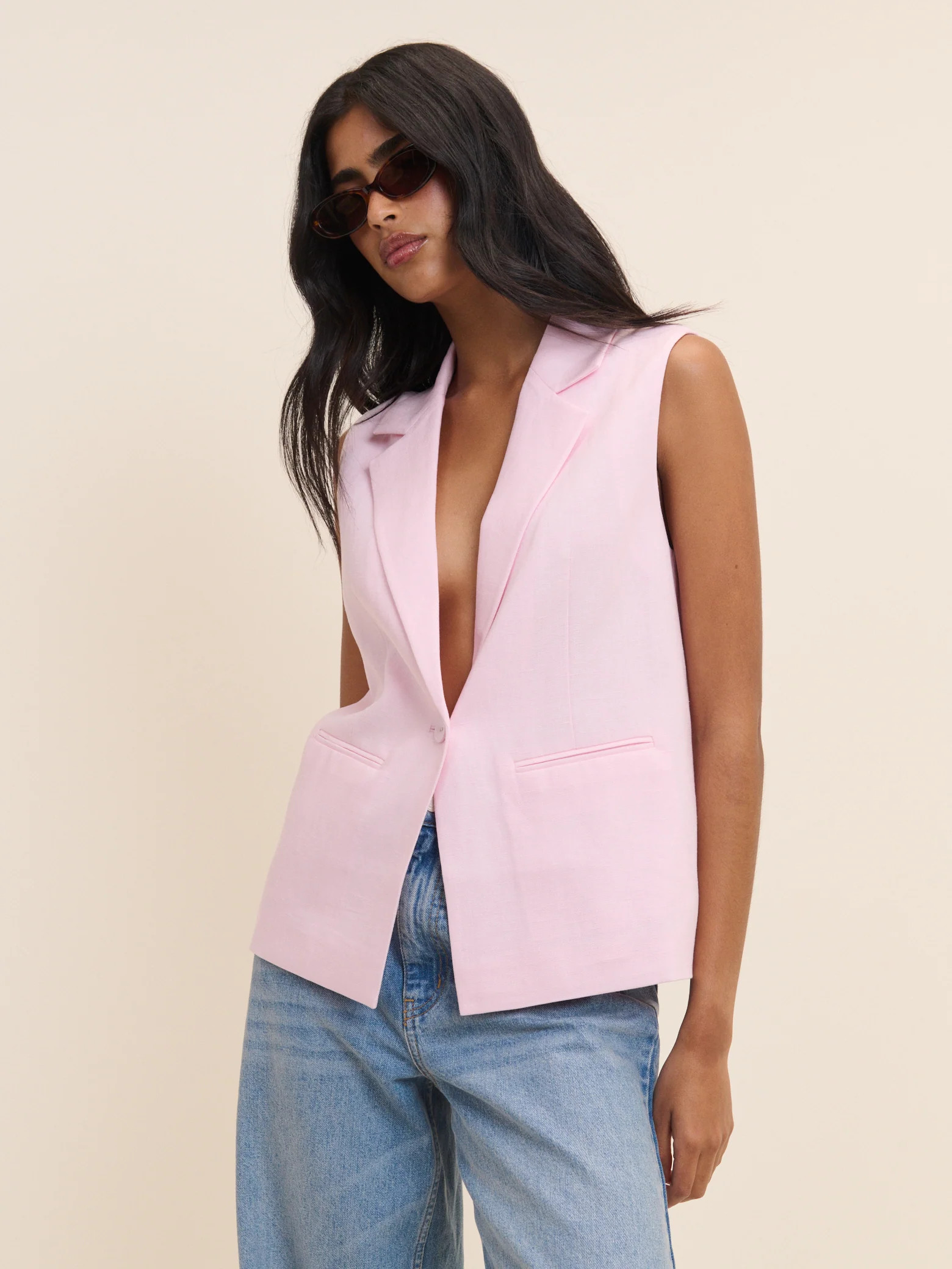 Baby Pink Sleeveless Boxy Blazer | Nobody's Child