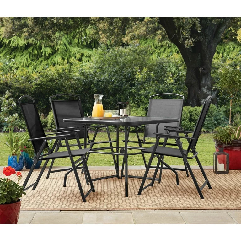 Mainstays Albany Lane 5-Piece Steel Outdoor Patio Dining Set with Umbrella Hole, Black | Walmart (US)