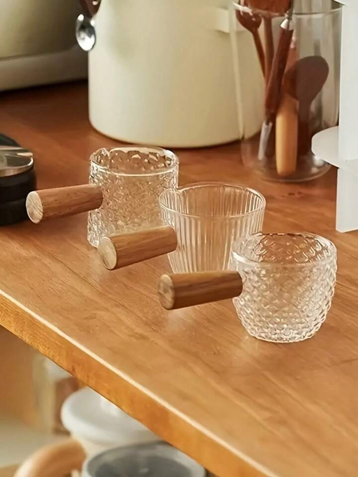 1pc Coffee Espresso Cup Milk Frothing Pitcher Vintage Style Wooden Handle 2oz Measuring Cup Back To School | SHEIN