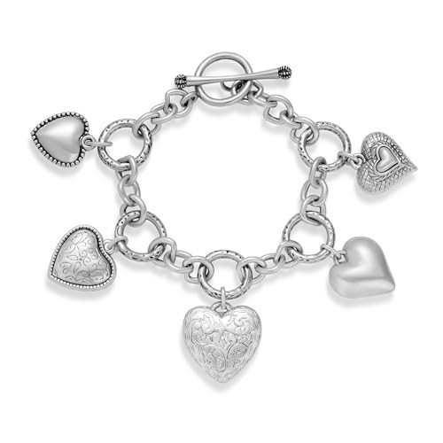HolidayQbee Puffy Silver Heart Bracelets For Women With Five Style Heart Charm Rope Heart Bracelet Charm Link Chain Bracelet Chic Silver Heart Bracelet Jewelry Gift | Amazon (US)