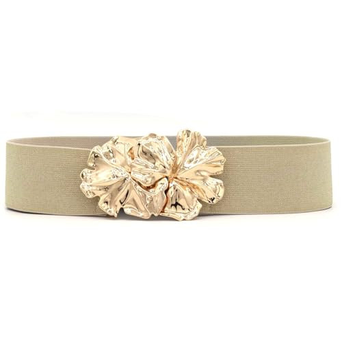 ZYALTFDC Gold Belts for Women Dresses Women's Elastic Vintage Wide Waist Belt Flower Buckle Stretch Lady Women Belts Simple Ladies Womens Belts Waistband Stretchy Cinch Belts Elastic Wide Waist Belt | Amazon (US)