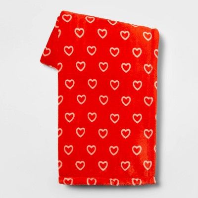 Mini Hearts Plush Valentine's Day Throw Blanket Red/White - Spritz™ | Target