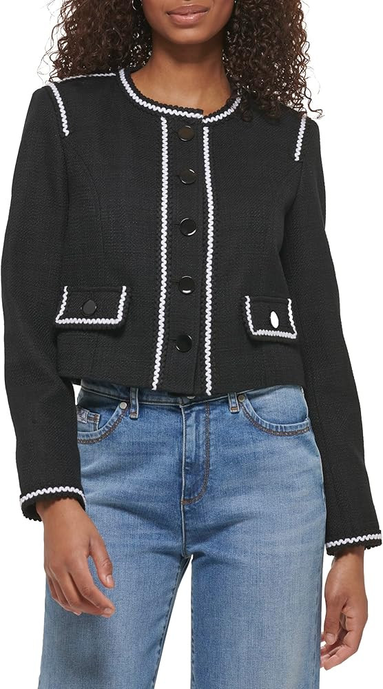 Karl Lagerfeld Paris Women's Tweed Long Sleeve Everyday Fashion Sport Jacket | Amazon (US)