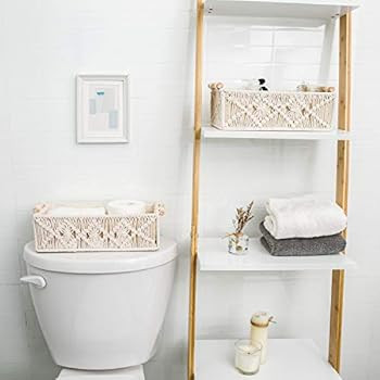 Mkono Macrame Storage Baskets Boho Decor Box Handmade Woven Decorative Countertop Toilet Tank She... | Amazon (US)