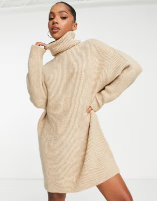 Stradivarius high neck knit dress in beige | ASOS (Global)