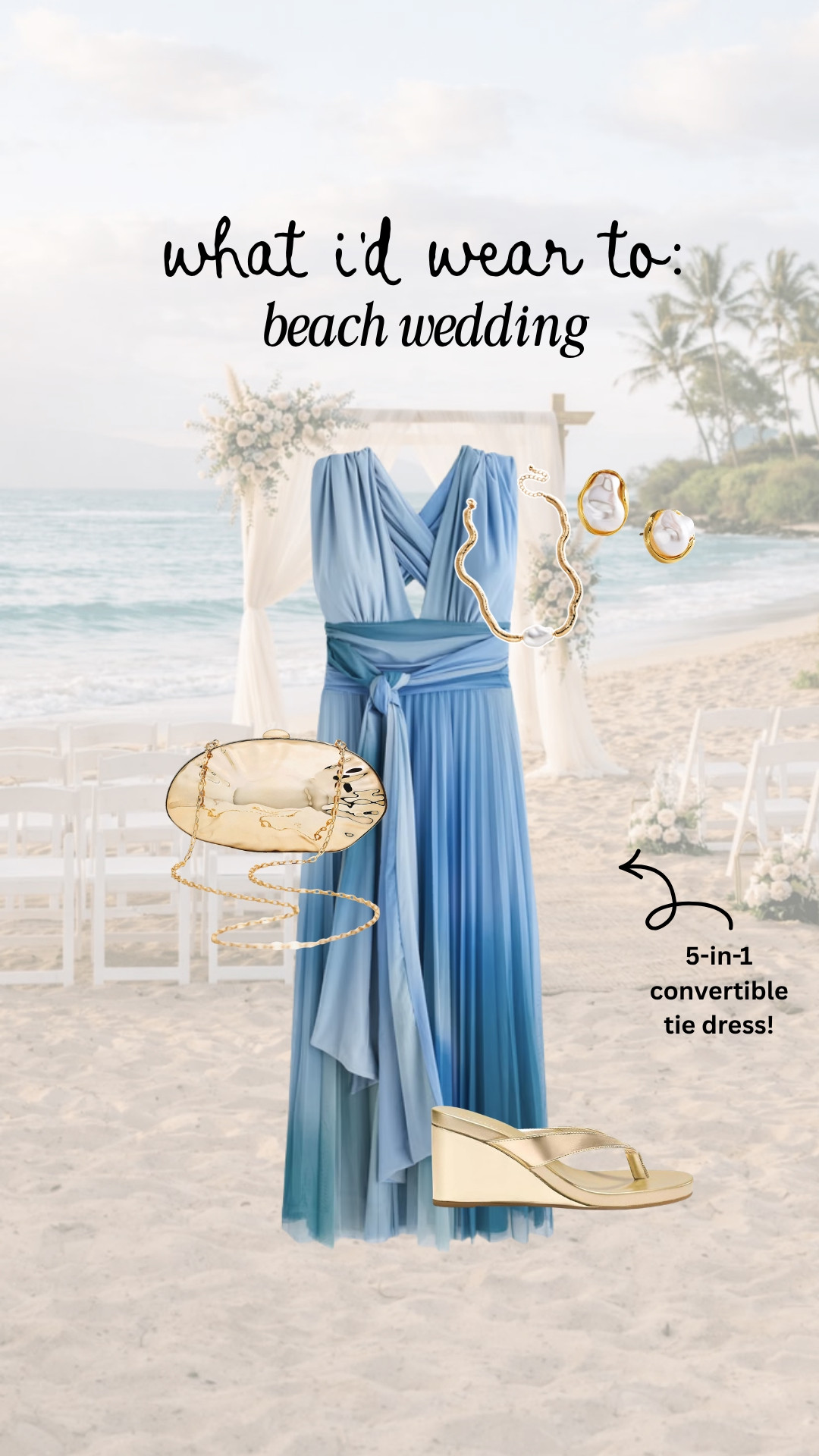 What I would wear to a beach wedding! I think the subtle beachy details in the accessories are so cute! 

anti-pooch dress, wedding guest dress, beach wedding outfit 

 #LTKgrwm #LTKootd #LTKMidsize