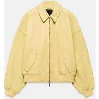 Zara - 100% Leather Bomber Jacket - Grapefruit Yellow - L-Xl - Woman | Zara UK