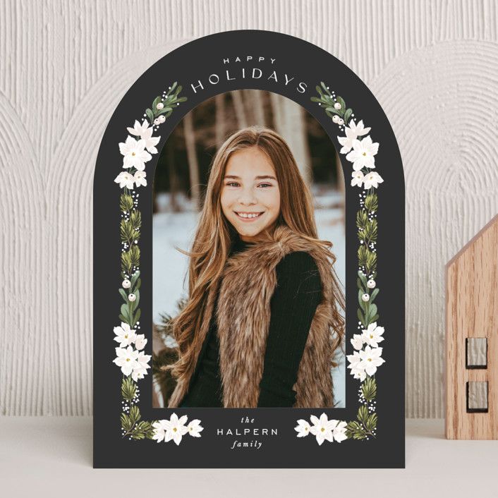 "Botanical Arch" - Customizable Holiday Photo Cards in Black or Gray by Leah Bisch. | Minted