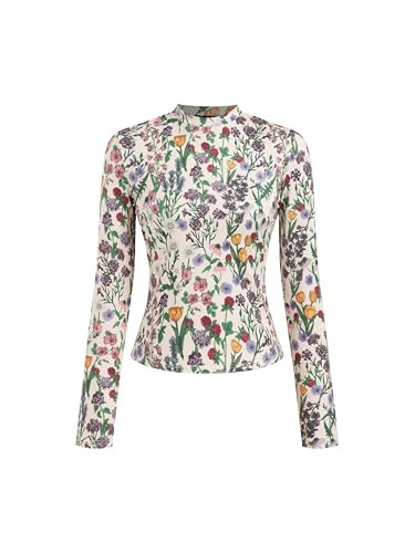 CIDER Women's Floral Knitted Long Sleeve Mock Neck Going Out Slim Fit Tops Fall Outfits Trendy Cl... | Amazon (US)