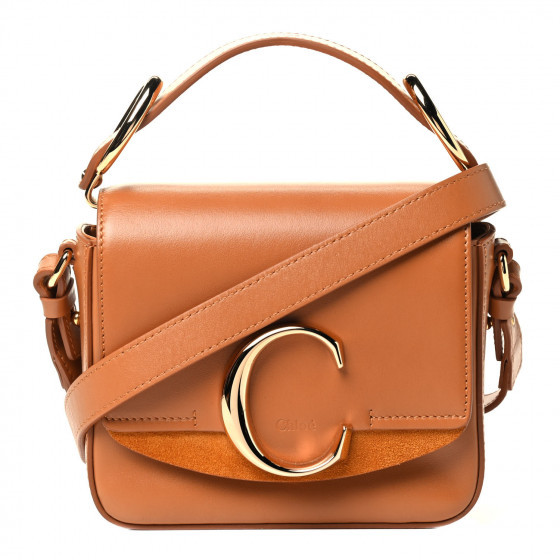 CHLOE Calfskin Mini C Double Carry Autumnal Brown | Fashionphile