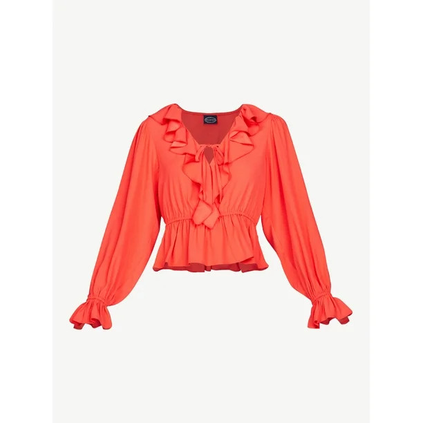 Scoop Women's Long Sleeve Ruffle Blouse - Walmart.com | Walmart (US)