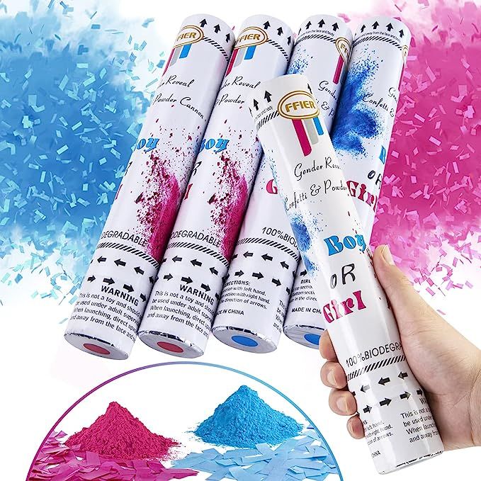 Gender Reveal Powder Cannon - 2 Pink & 2 Blue | Powder and Confetti Cannon Baby Shower Poppers - ... | Amazon (US)