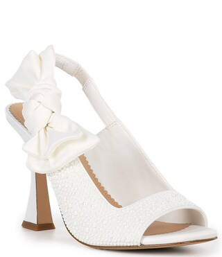 Coraythree Pearl Embellished Satin Slingback Bow Detail Dress Sandals | Dillard's