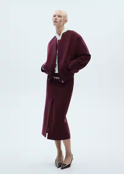 Wool skirt with slit burgundy - Women - M - MANGO | Mango (US/MX/AU)