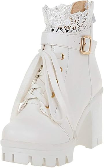 Crzidha Slip on Work Boots Lace Women's Up Student Heel Fashion Boots Thick Ankle Platform Shoes ... | Amazon (US)