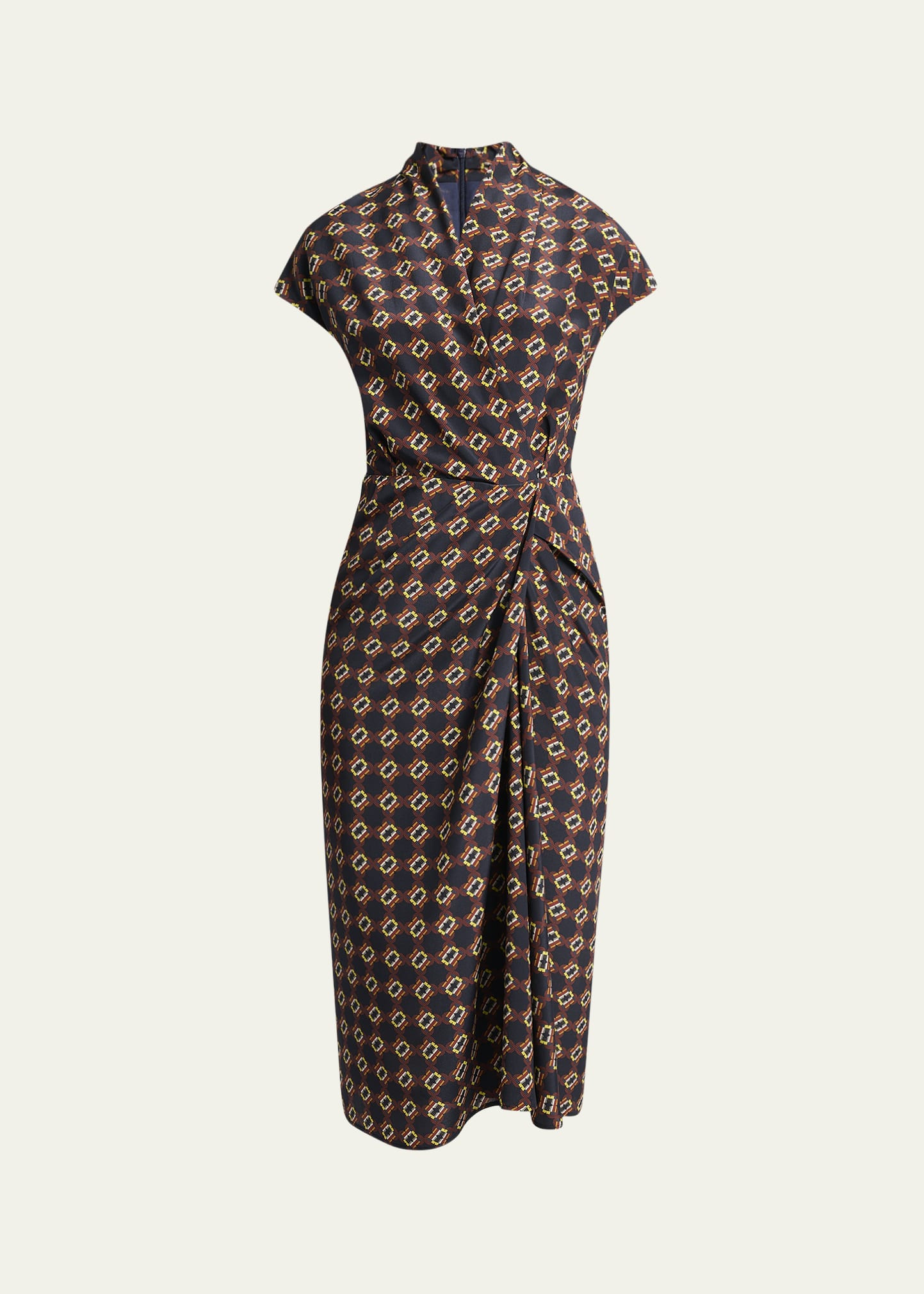 Dries Van Noten Dilian Geo-Print Draped Wrap Midi Dress | Bergdorf Goodman