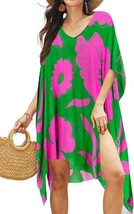 Moss Rose Women's Swimsuit Cover up Beach Kaftan for Bathing Suit with Floral Pattern | Amazon (US)