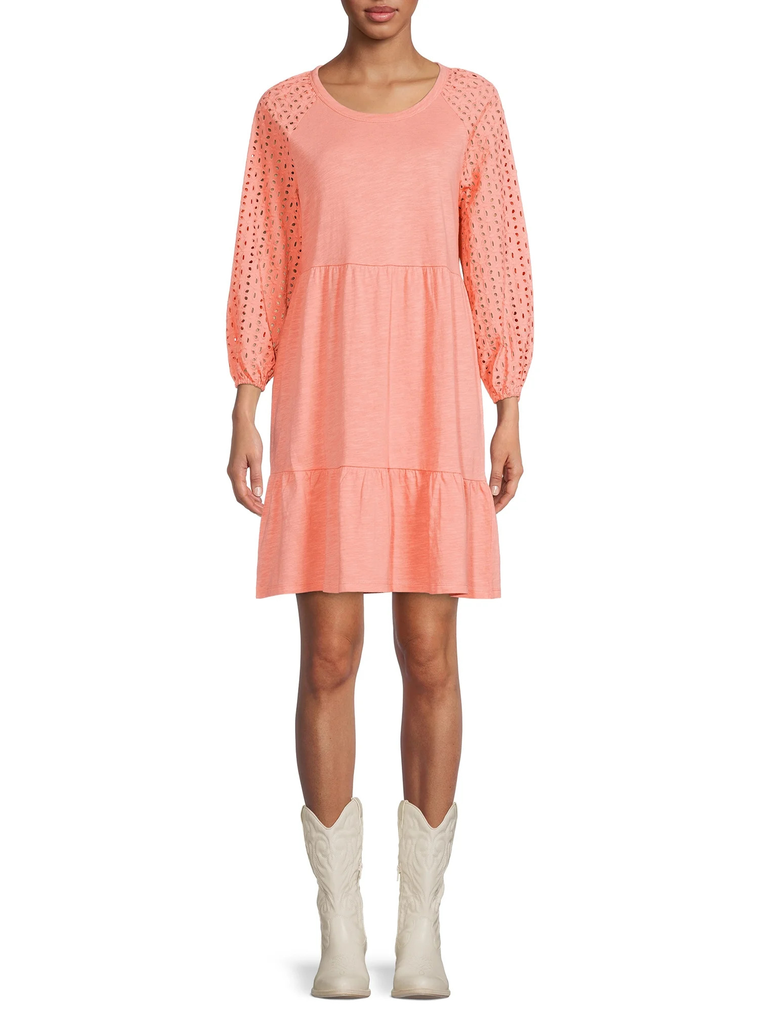 Time And Tru Women's Eyelet Sleeve Dress | Walmart (US)