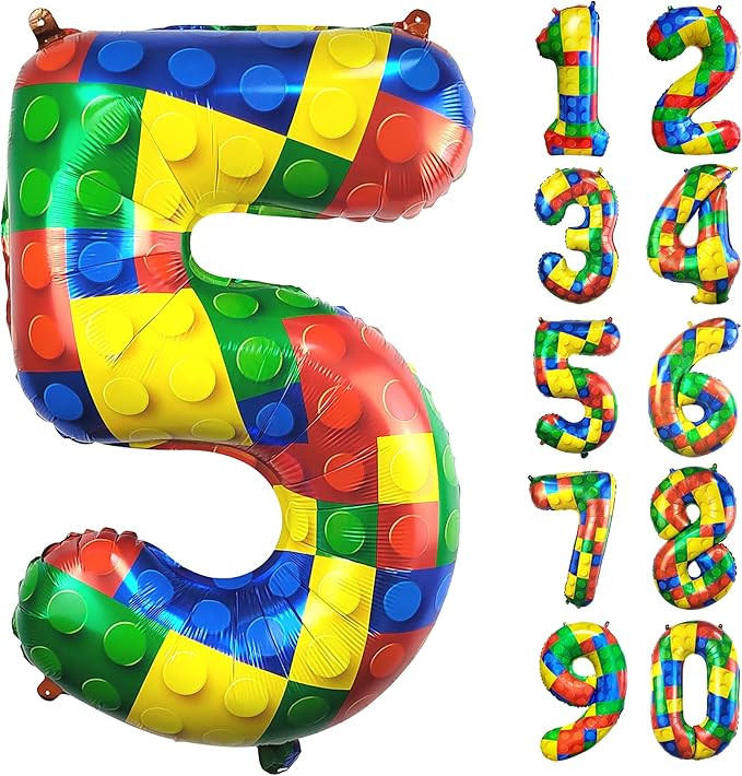 32 Inch Building Block Number 5 Balloons 5 year old Large Big Helium Foil Mylar Balloon for Girls... | Amazon (US)