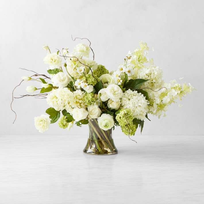 Faux Ranunculus &amp; Hydrangea Floral Arrangement in Glass Vase | Williams-Sonoma