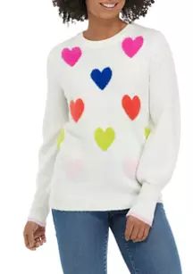 Women's Long Sleeve Fuzzy Heart Sweater | Belk