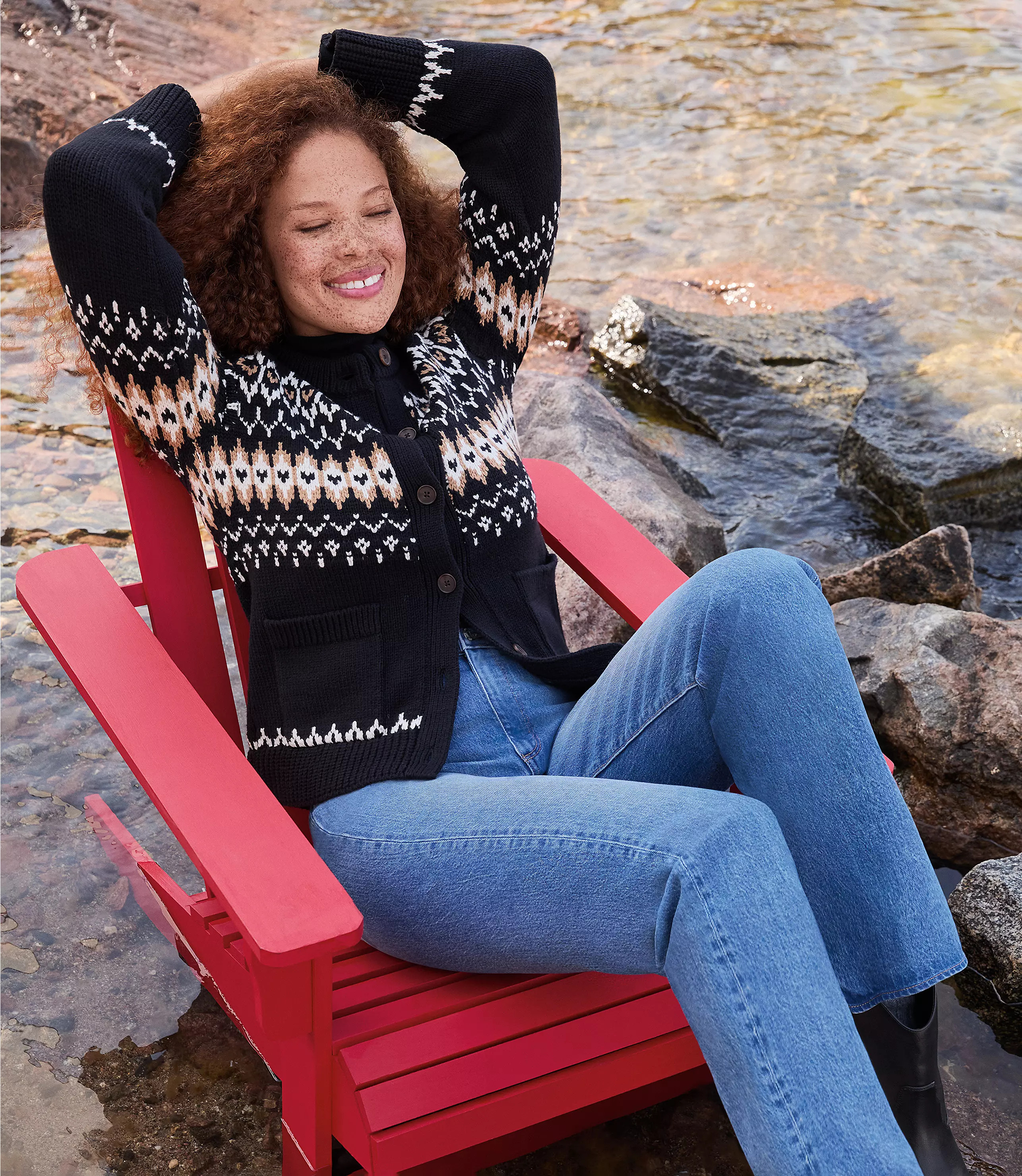 Fair Isle Waisted Patch Pocket Cardigan | LOFT