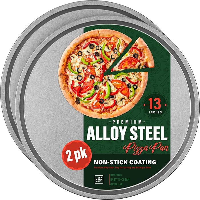 DecorRack 13 Inch Alloy Steel Pizza Pan, Non-Stick Coating, Serving Tray, Round Baking Tray for O... | Amazon (US)