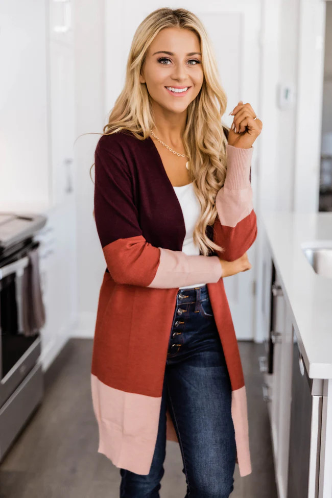 Secret Obsession Colorblock Cinnamon Cardigan | The Pink Lily Boutique