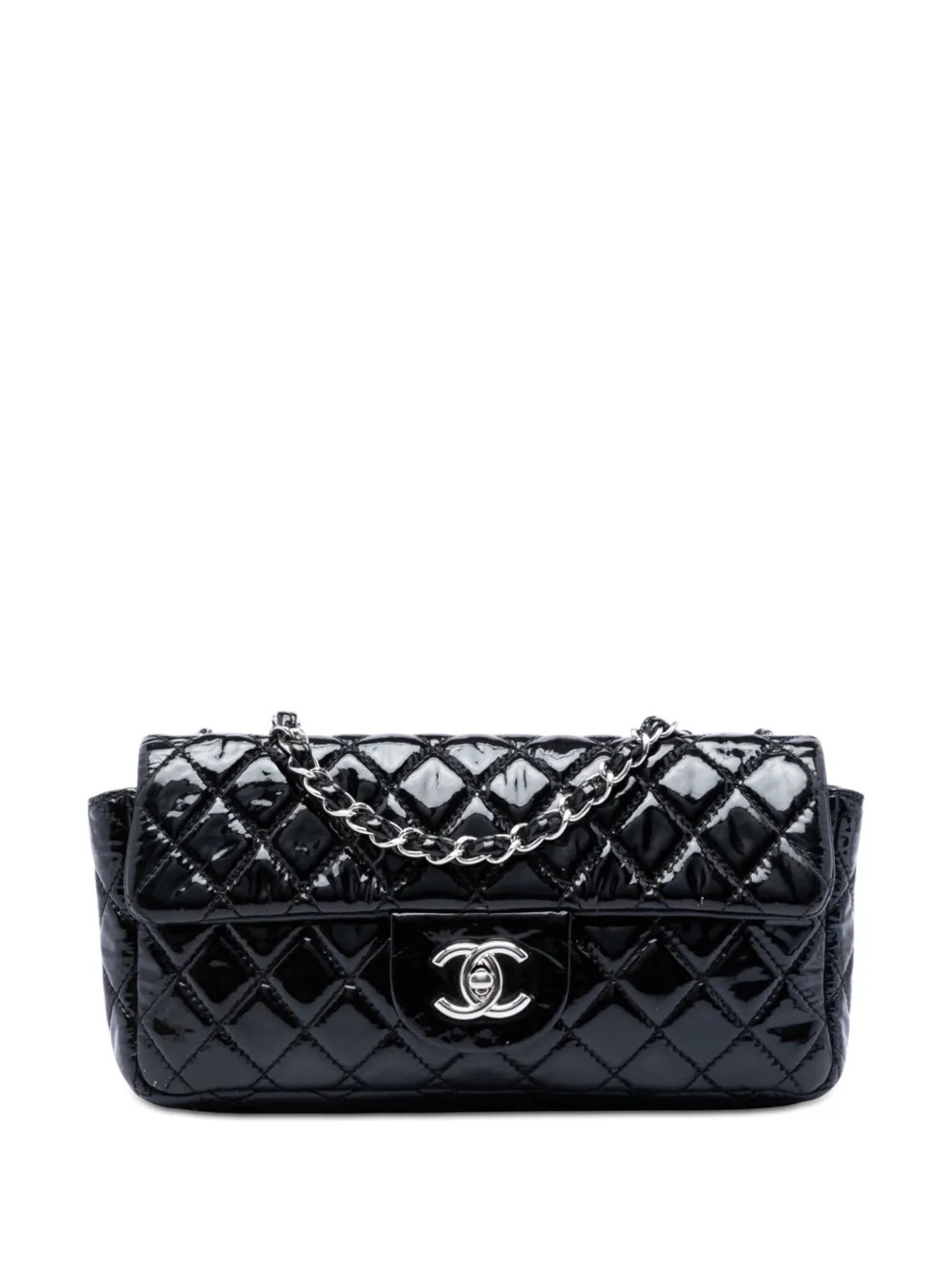CHANEL Pre-Owned 2008-2009 Quilted Patent East West Single Flap shoulder bag - Black | Farfetch Global
