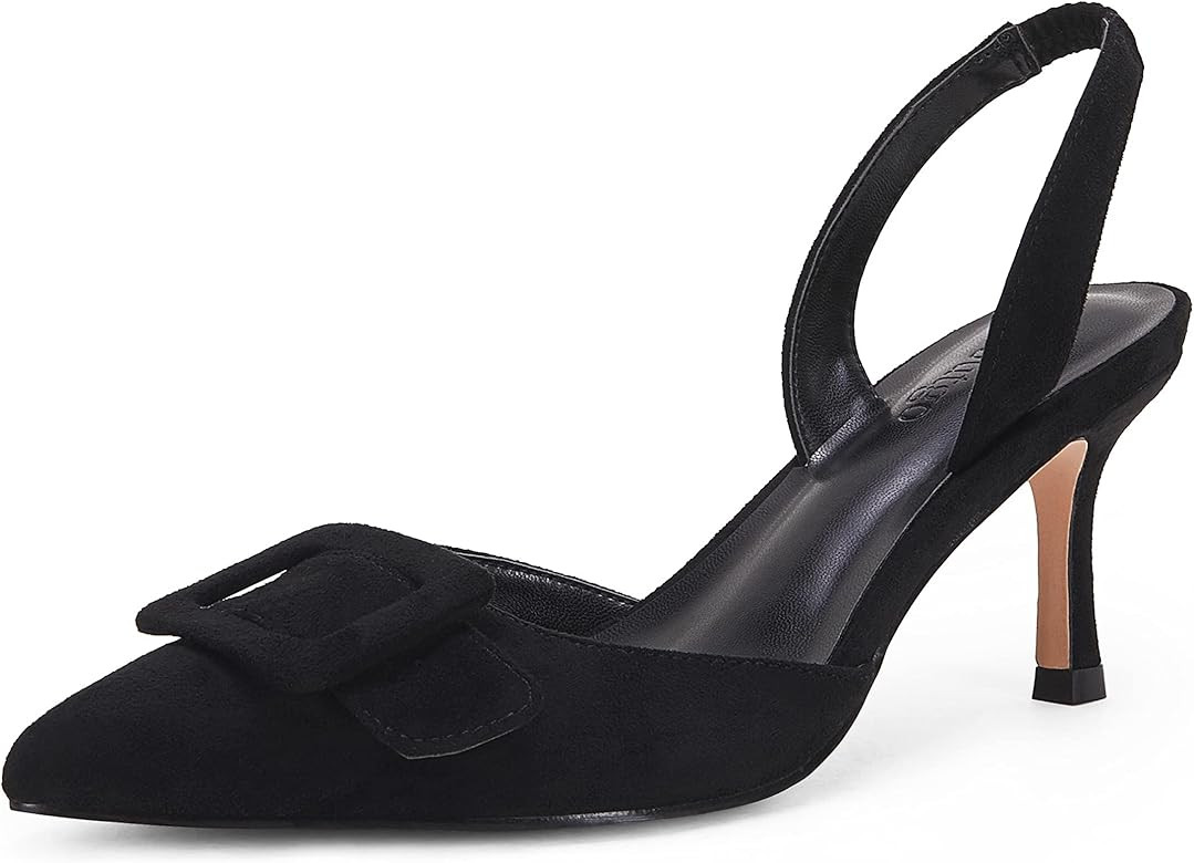 Coutgo Women's Pointed Toe Slingback Pumps Square Buckle Heeled Sandals Stiletto Heels Slip On Party | Amazon (US)