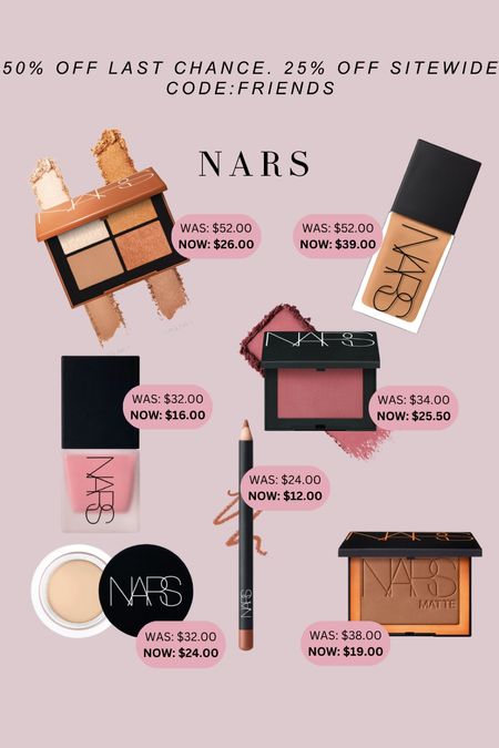 NARS Family and Friends Sale!!! This is so exciting… there are so many great products marked at 50% off and 25% off site wide! Code: FRIENDS

#LTKFindsUnder50 #LTKBeauty #LTKSaleAlert