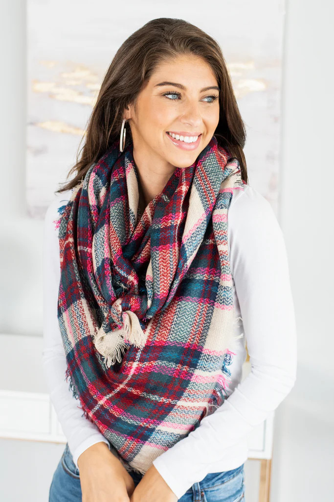 Autumn Air Pink Plaid Blanket Scarf | The Mint Julep Boutique