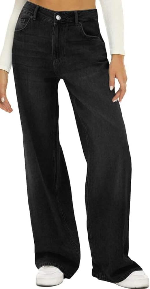 HDLTE Women Wide Leg Jeans High Waist Baggy Jean Loose Boyfriend Jeans Denim Pants Y2K | Amazon (US)